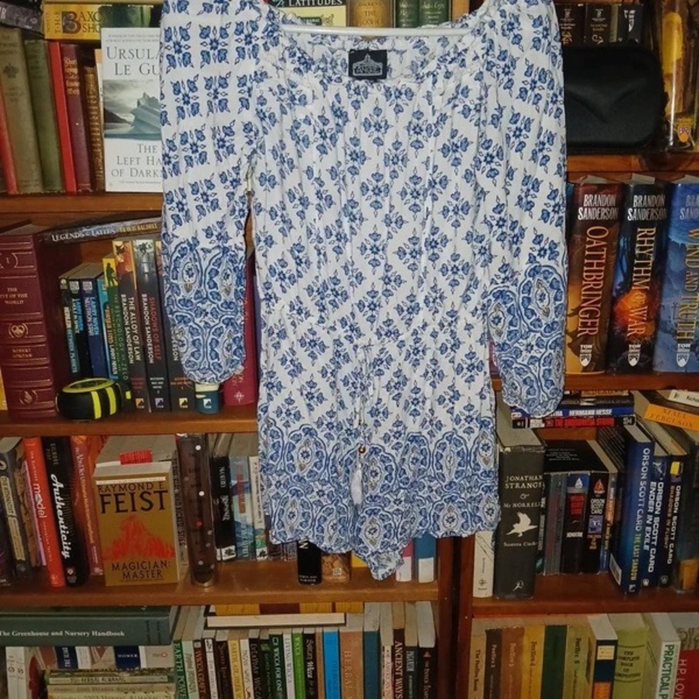 Angie Blue and White Floral Off-Shoulder Top - Picture 2 of 4